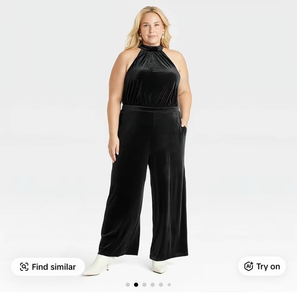 A New Day Elegant Velvet High Neck Black Jumpsuit with pockets size L - Picture 2 of 9